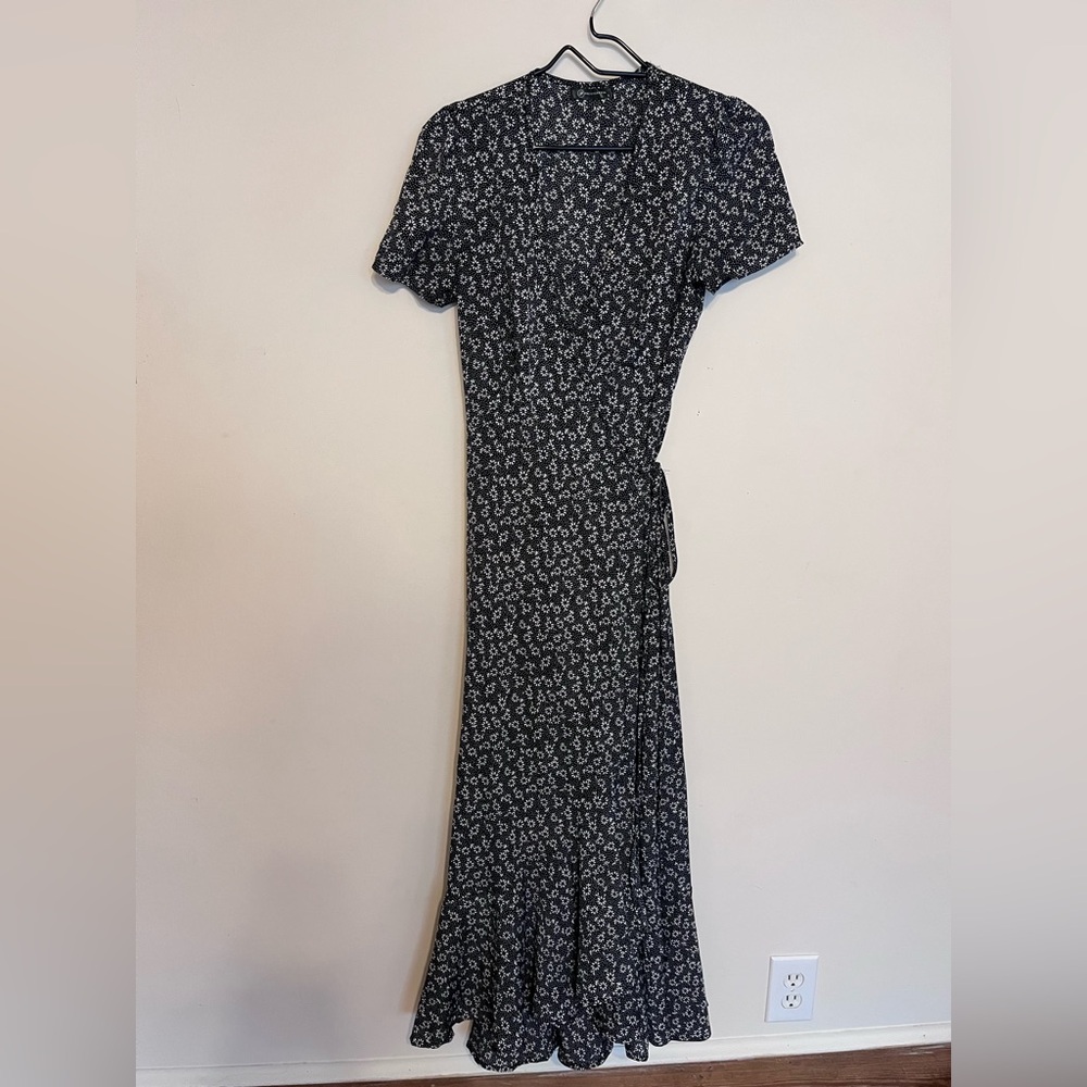 Floral Black Wrap Dress